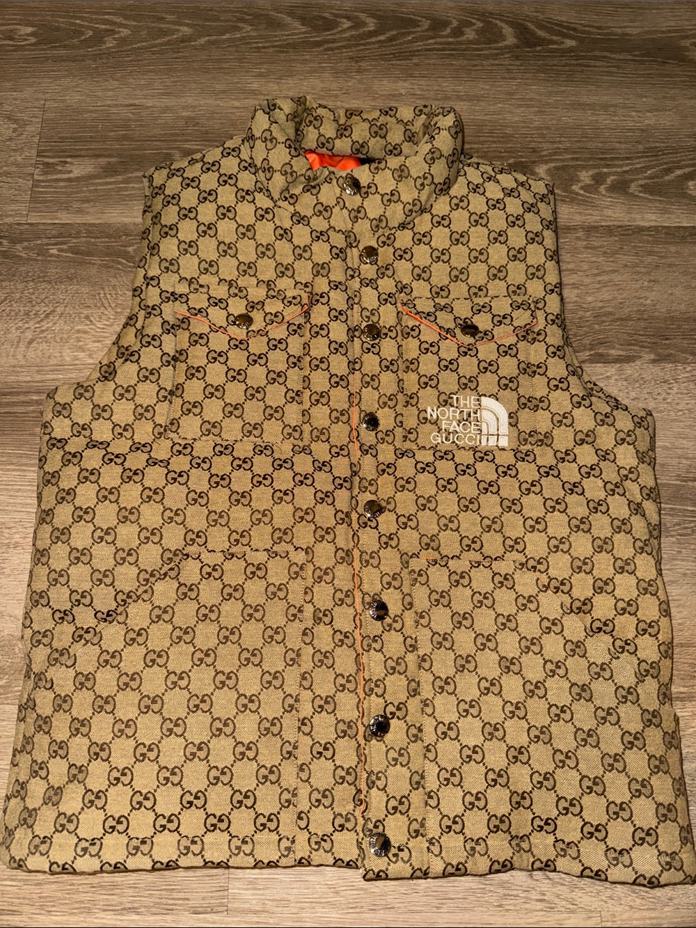 The North Face Beige GG Monogram Puffer Vest